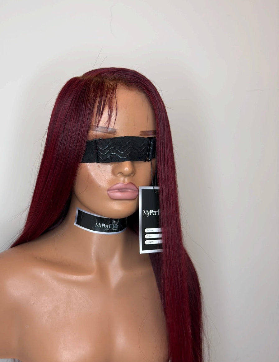 Burgundy red bone straight glueless wig