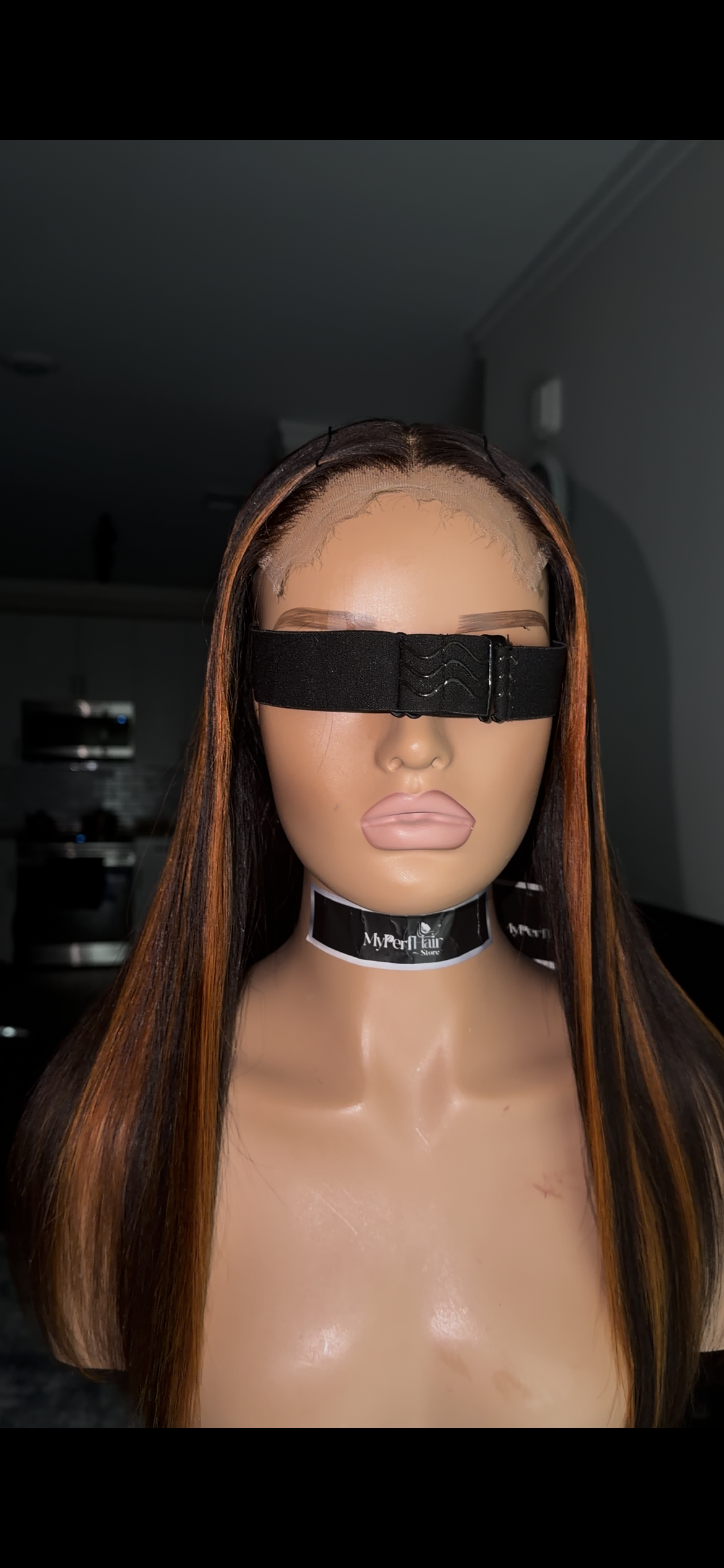Orange red and black straight glueless wig