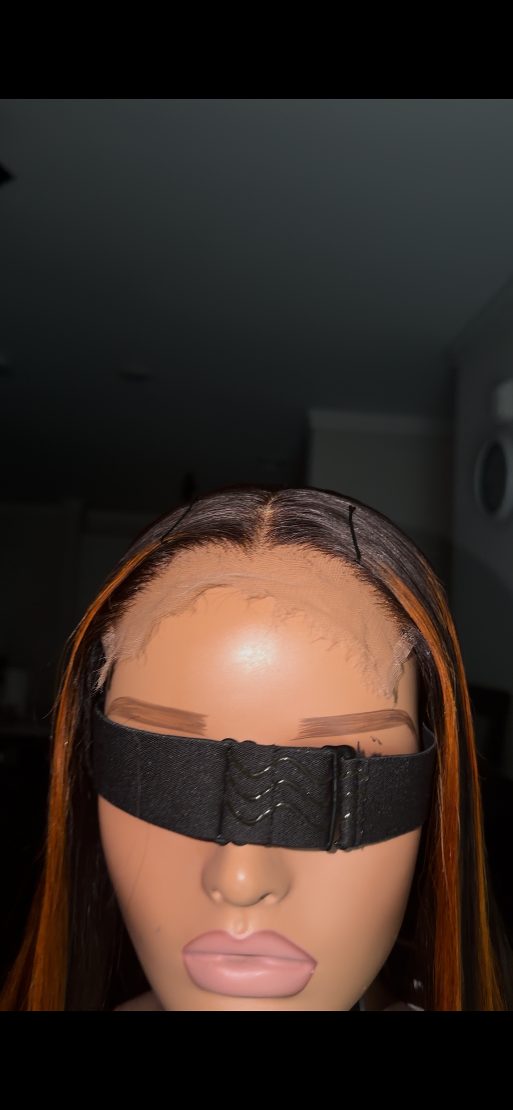 Orange red and black straight glueless wig