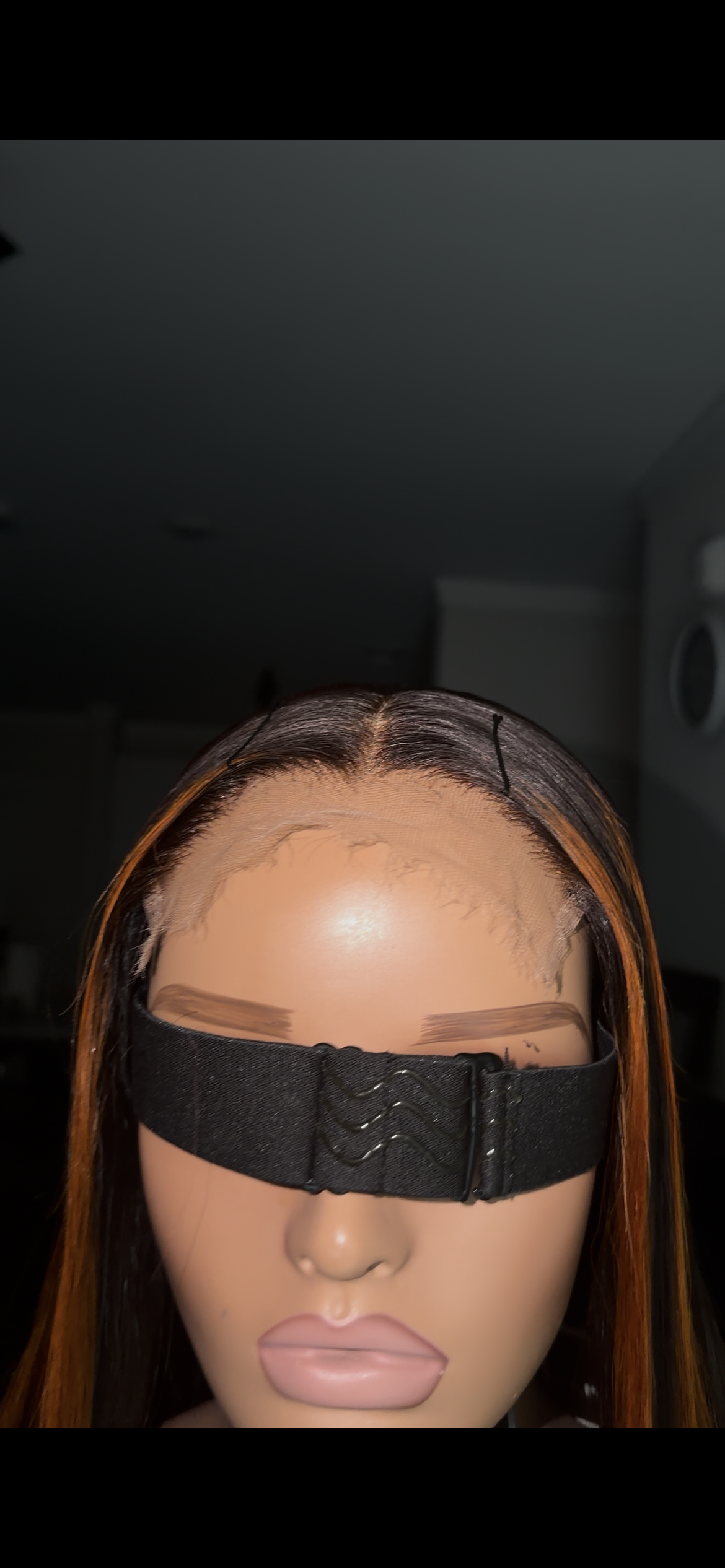 Orange red and black straight glueless wig