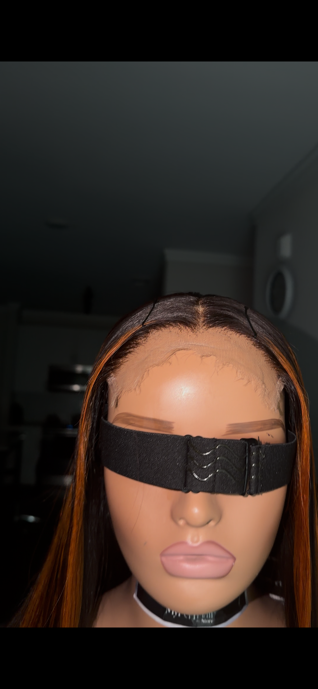 Orange red and black straight glueless wig
