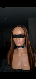 Orange red and black straight glueless wig