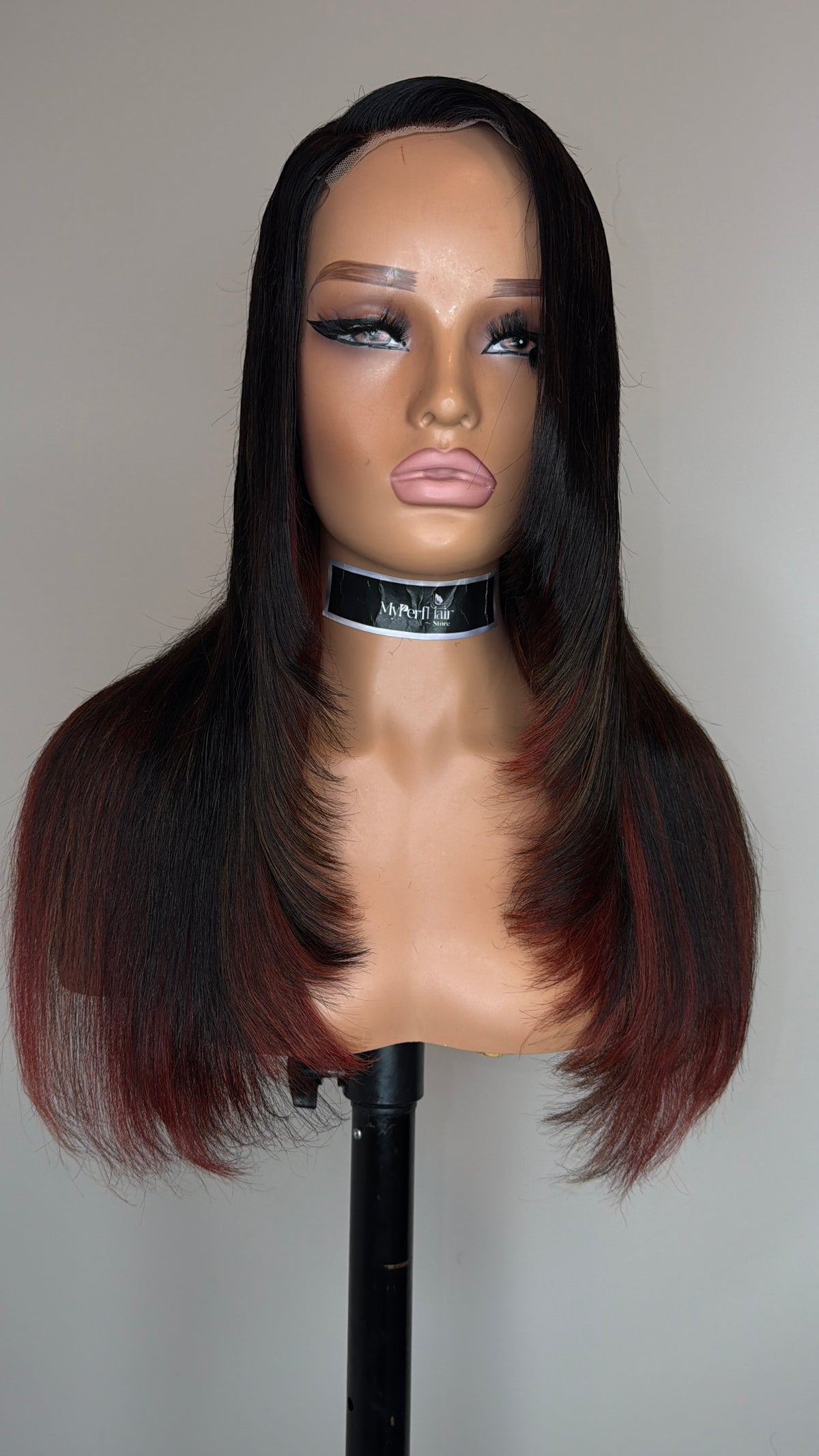 Natural black and red glueless wig