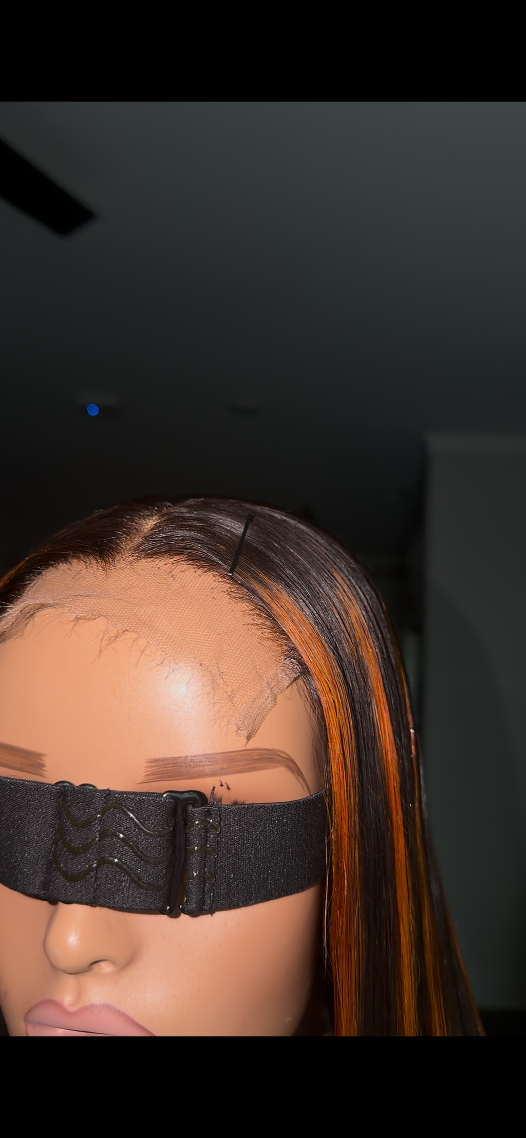 Orange red and black straight glueless wig