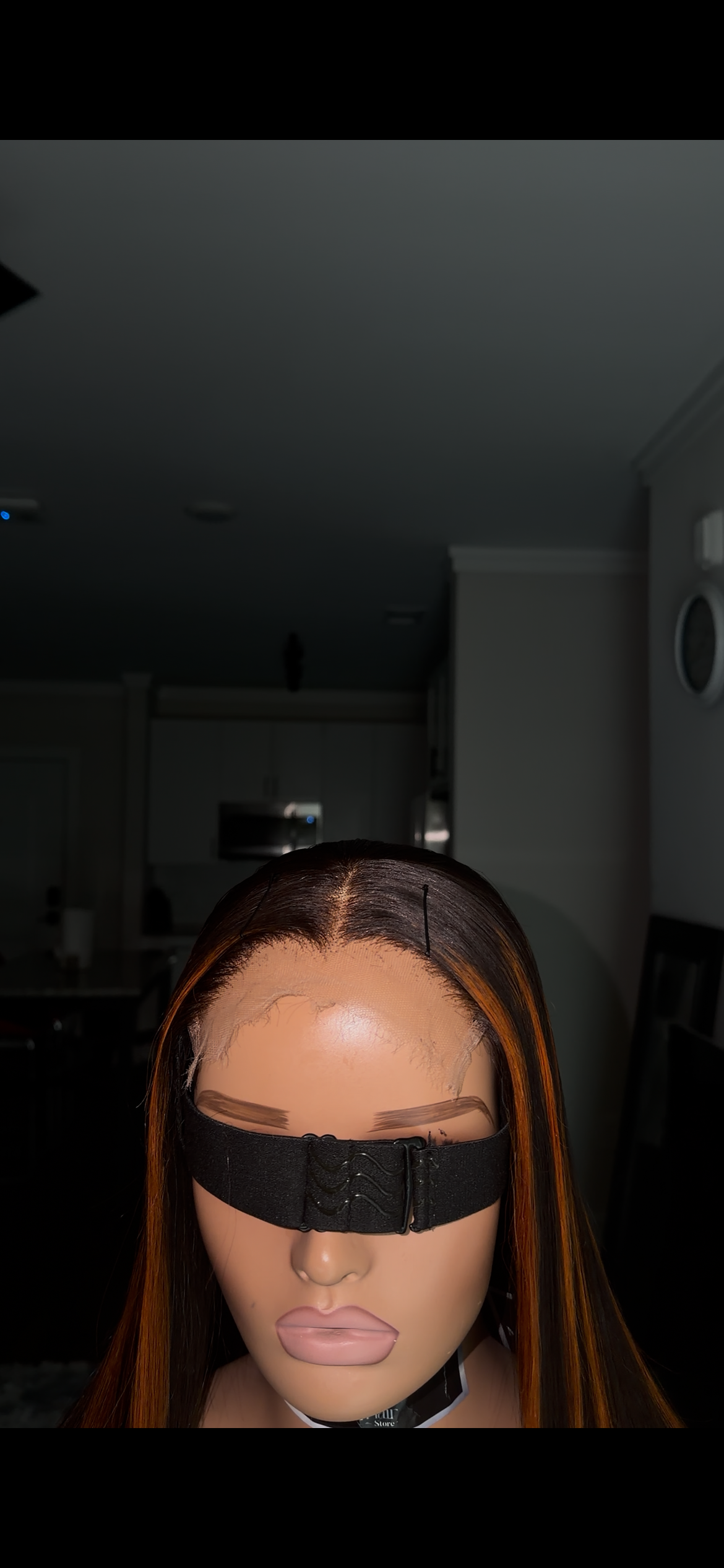 Orange red and black straight glueless wig