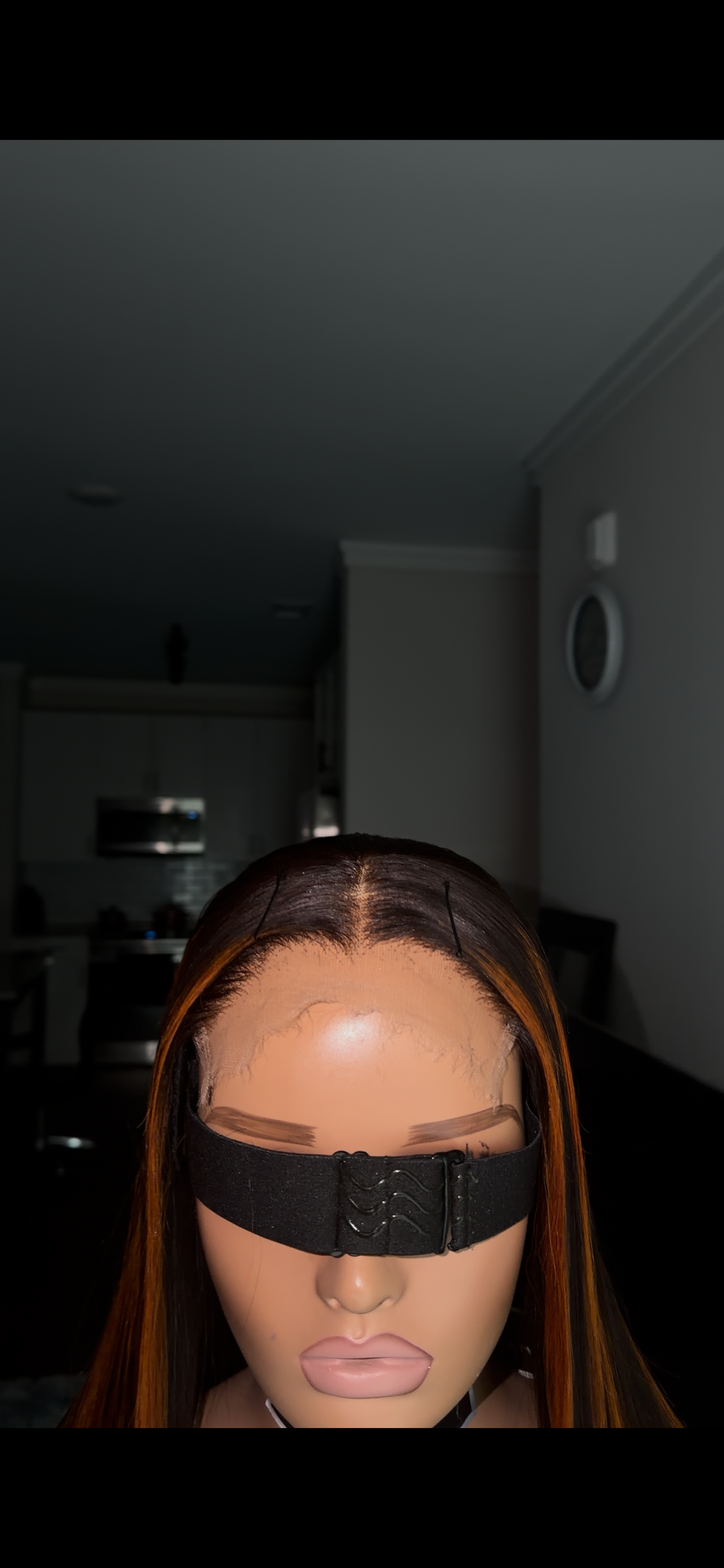 Orange red and black straight glueless wig