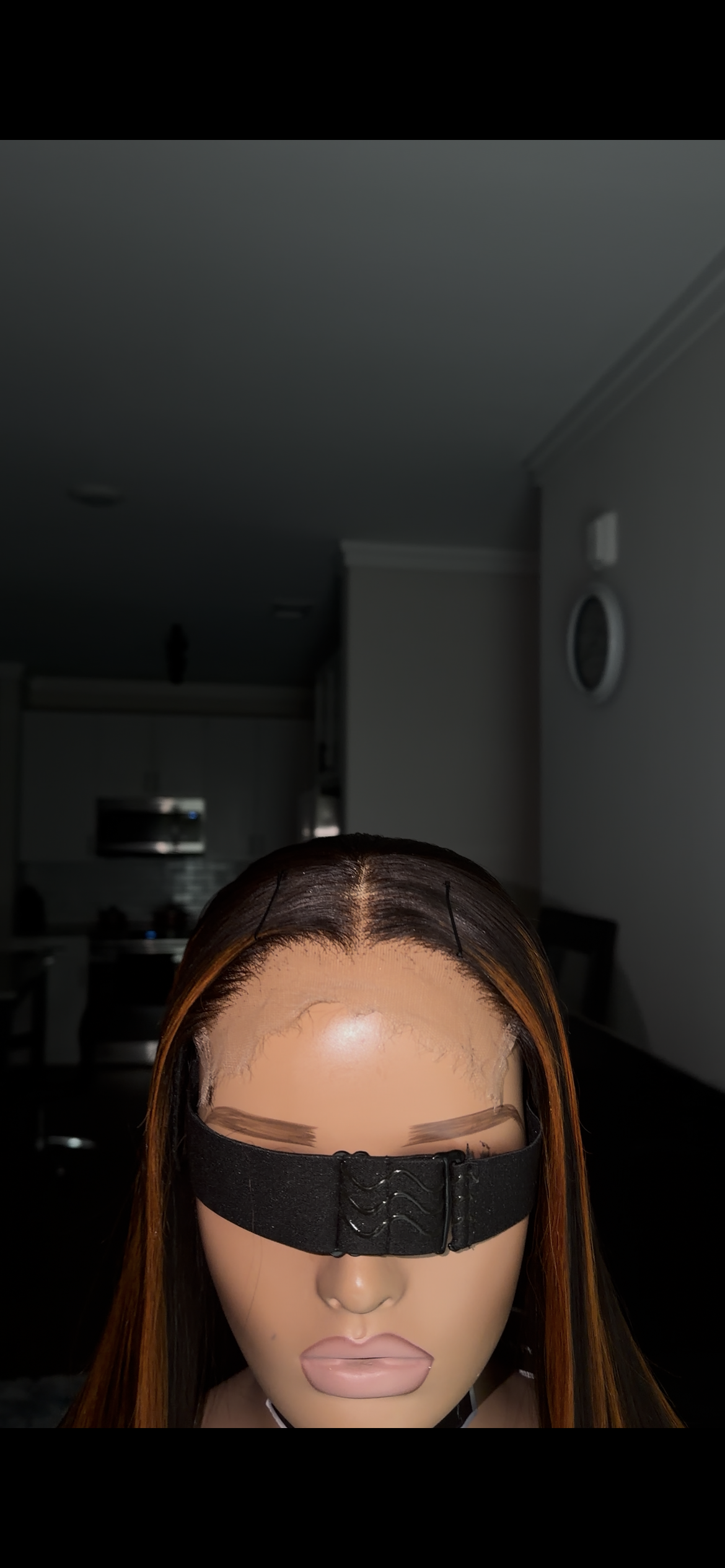 Orange red and black straight glueless wig