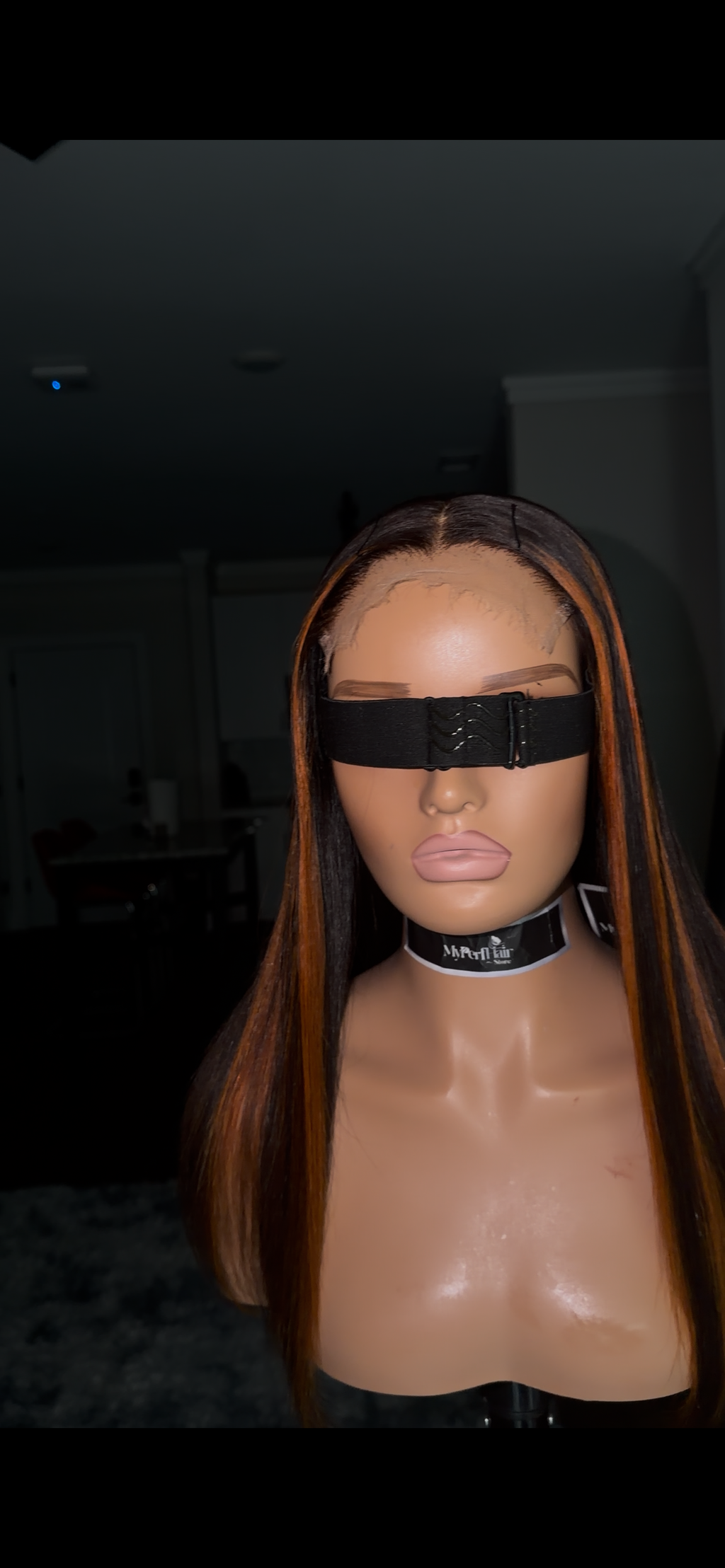 Orange red and black straight glueless wig